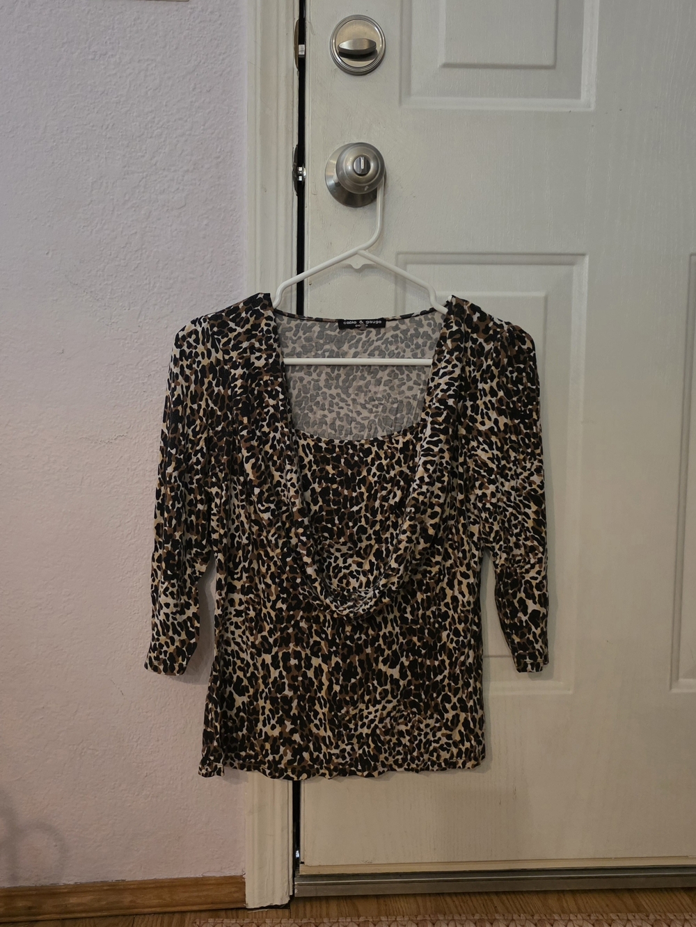 Cable & Gauge  Medium Leopard Print Drape Neck Blouse - Black/Brown/Cream